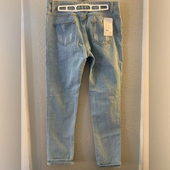 NWT straight leg, distressed jeans, size 10/12, light denim - Picture 2 of 3
